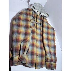 Wrangler Authentics Hooded Flannel Shirt Jacket Mens Medium Plaid Quilted Lined